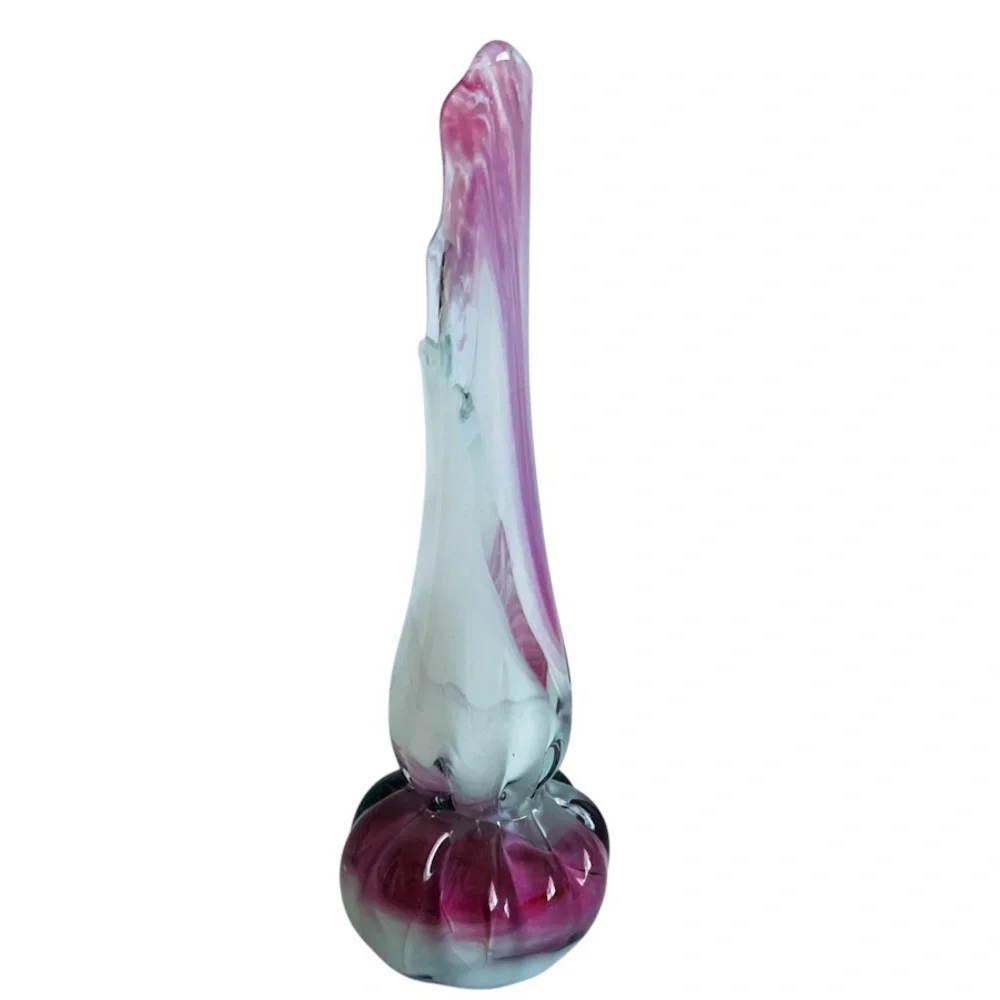 Vintage MCM Art Glass Pink White Swung Vase - Picture 3 of 8